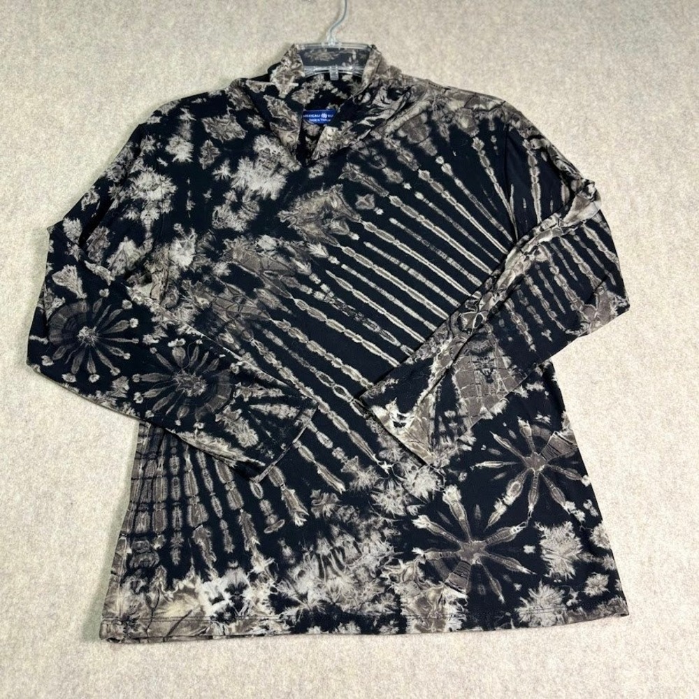 Mexicali Blues Tie Dye Top Womens M/L Black Gray Viscose Mock Neck Boho Festival